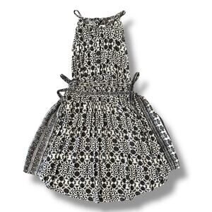 Free People Black &‎ Ivory Smocked Halter Mini Dress XS Boho Festival Style